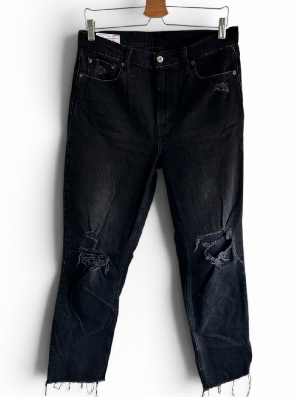 GAP Black Cheeky Straight High Rise Jeans Distressed Raw Hem Size 30